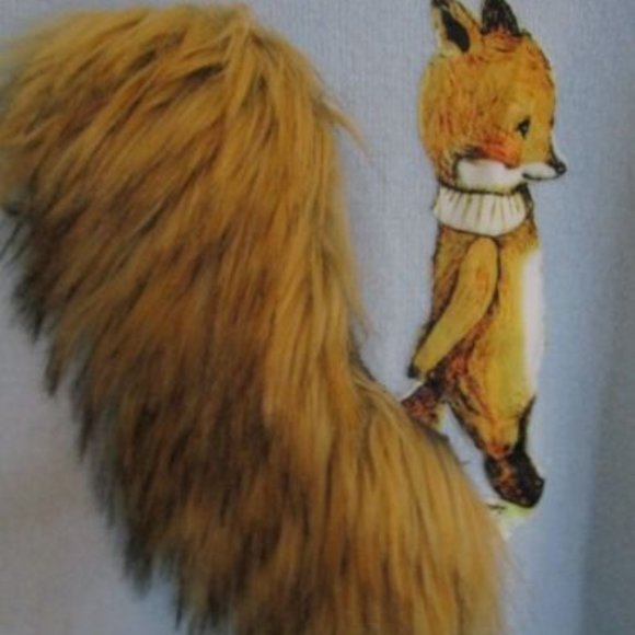 M Faux Fuzzy Foxtail Pullover Sweater Blue Boxy Applique Cuddly Korea - Picture 3 of 7